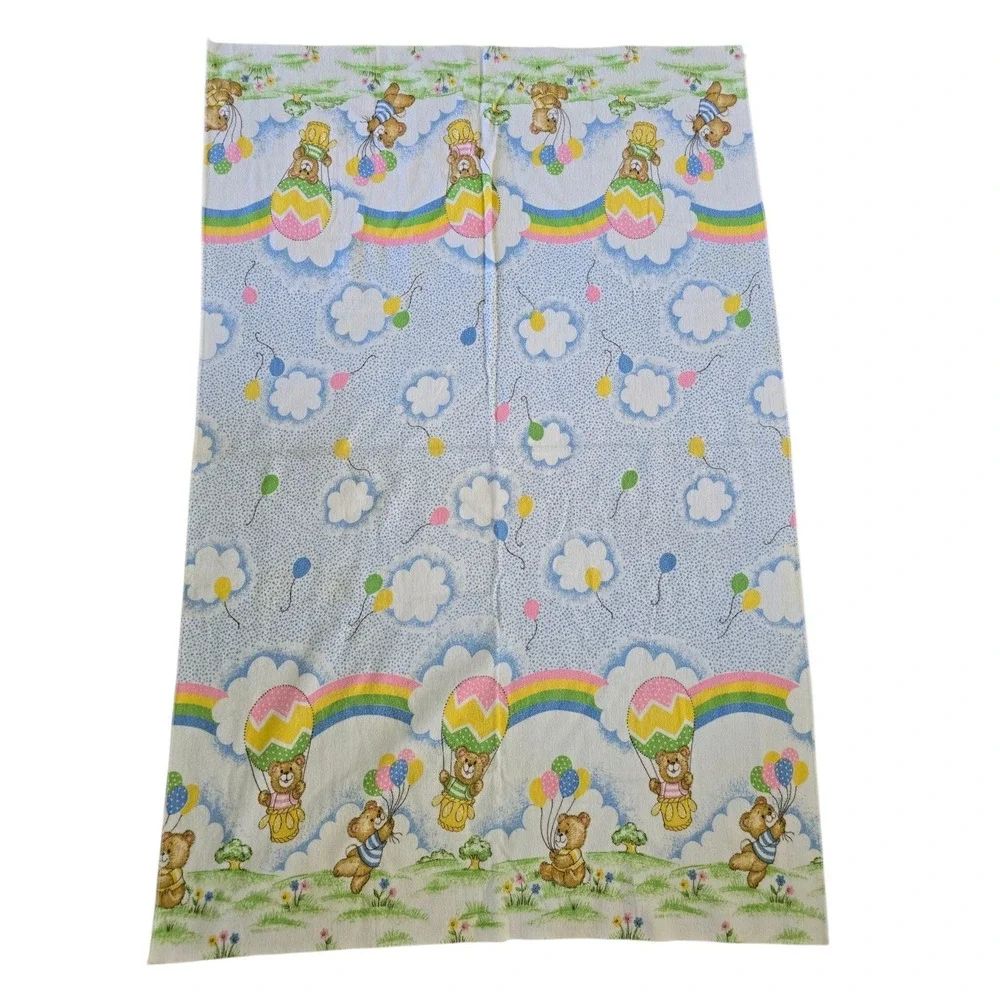 Vintage‎ Toddletime Baby Flannel Blanket Bears Balloons Rainbows 25 x 39